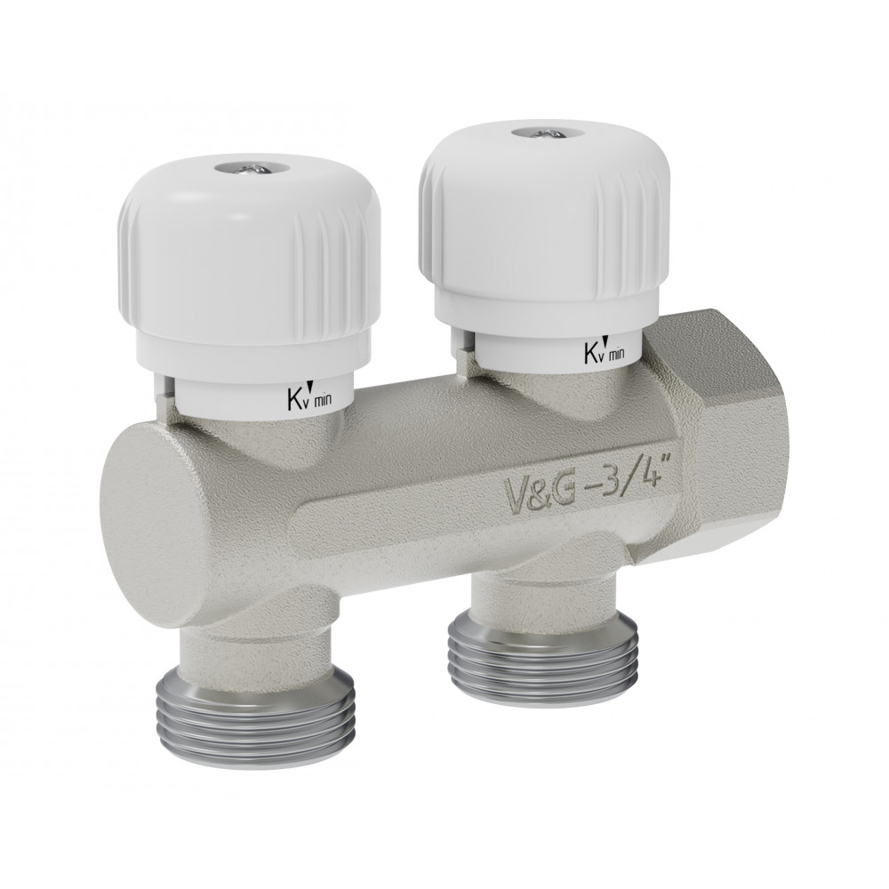 Коллектор распределительный тупиковый с вентильной регулировкой, 3/4" - 2 выхода х 3/4" «евроконус»