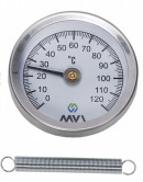 Термометр аксиальный MVI, биметаллический, диапазон показаний от 0°C до 120°C, диаметр корпуса 63 мм, накладной