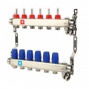 Коллектор из нержавеющей стали в сборе с расходомерами, дренажным краном и воздухоотводчиком, 6 выходов