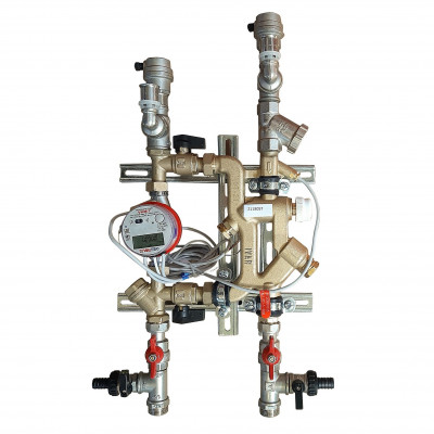 Квартирная станция отопительного контура Valtec (вертикальное исполнение), теплосчетчик, 1,5 куб.м/час, левая