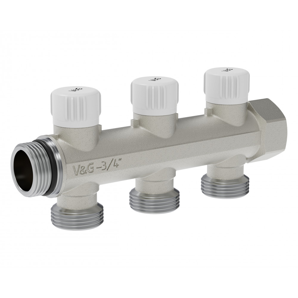 Коллектор настроечный с ручной регулировкой, 3/4" - 3 выхода х 3/4" «евроконус»
