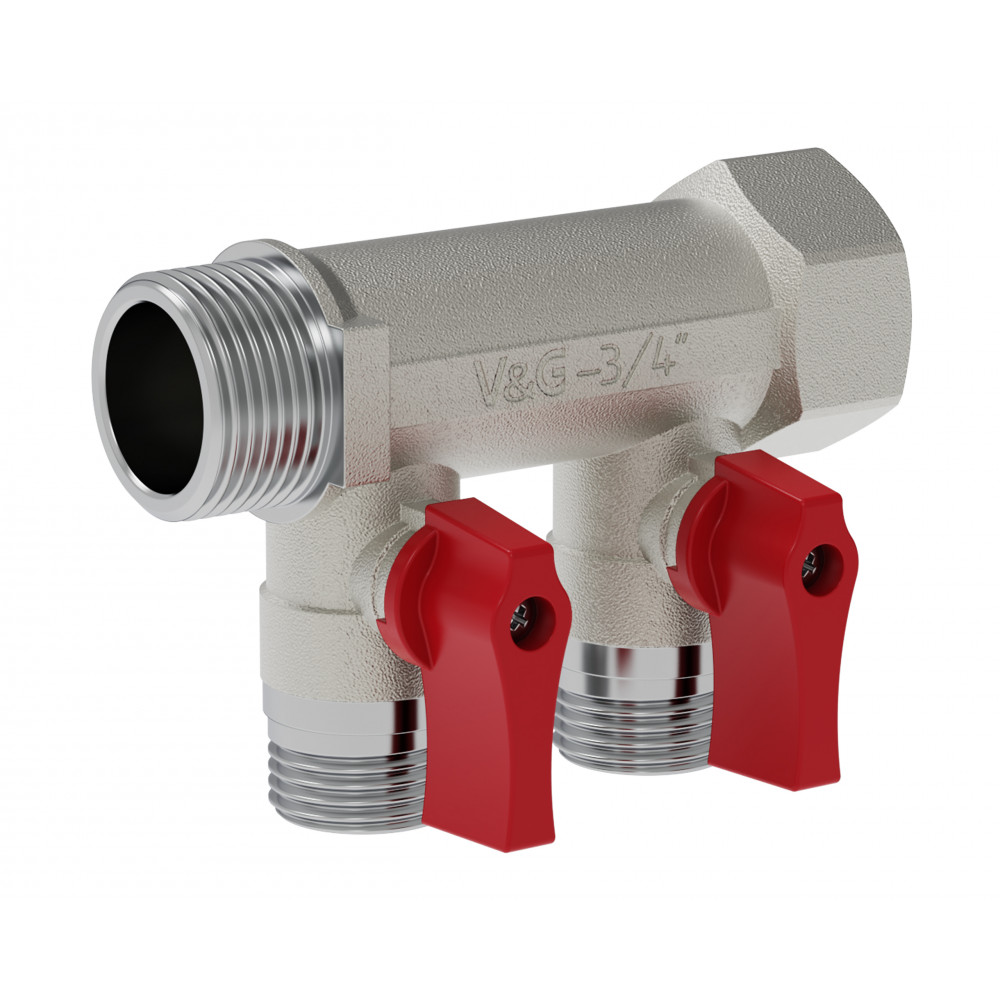 Коллектор распределительный шаровой, 3/4" - 2 выхода х 1/2"