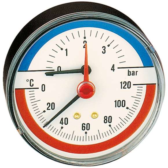 Термоманометр Caleffi 0-120°C, 0-6 бар, аксиальное присоединение 1/2 дюйма, d 80 мм