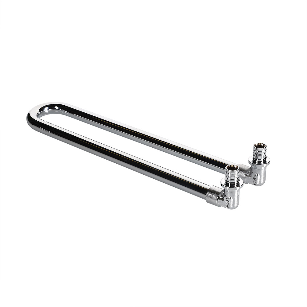 Фитинг аксиальный универсальный – угольник радиаторный с хромированной латунной трубкой двойной 16(2,2)х15 L 300 мм