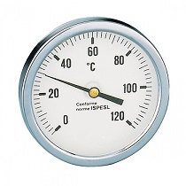Термометр Caleffi 0-120°C, аксиальное присоединение 1/2 дюйма, d 80 мм, гильза 45 мм