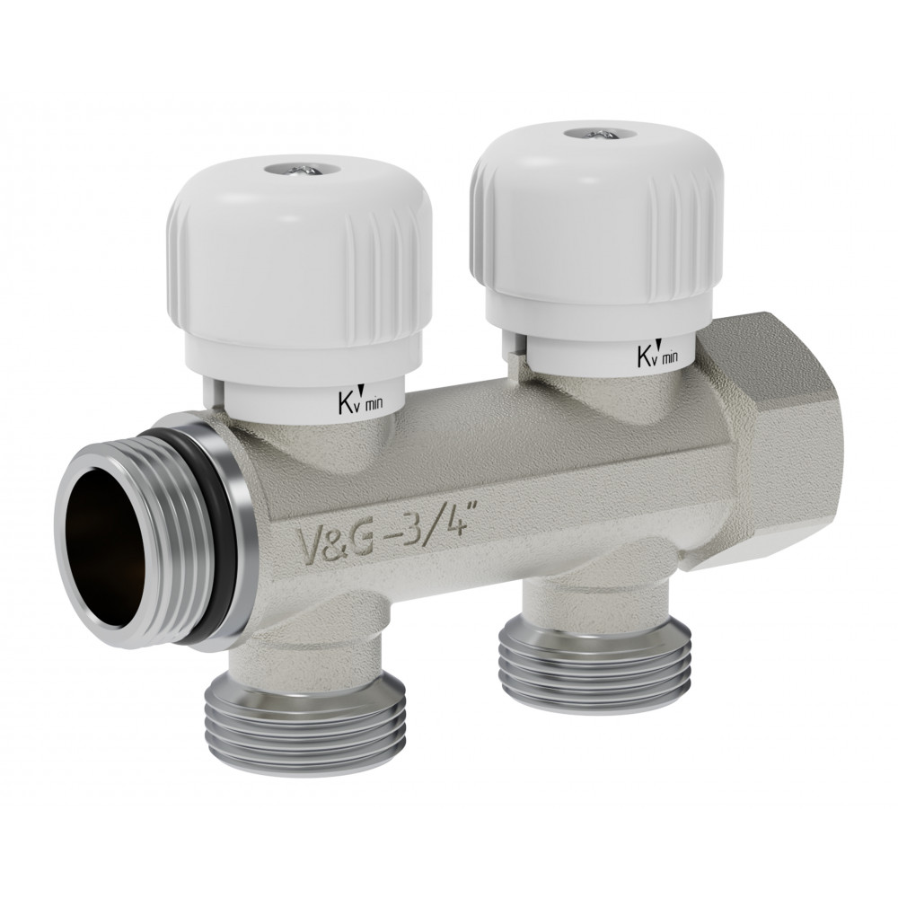 Коллектор распределительный с вентильной регулировкой, 3/4" - 2 выхода х 3/4" «евроконус»