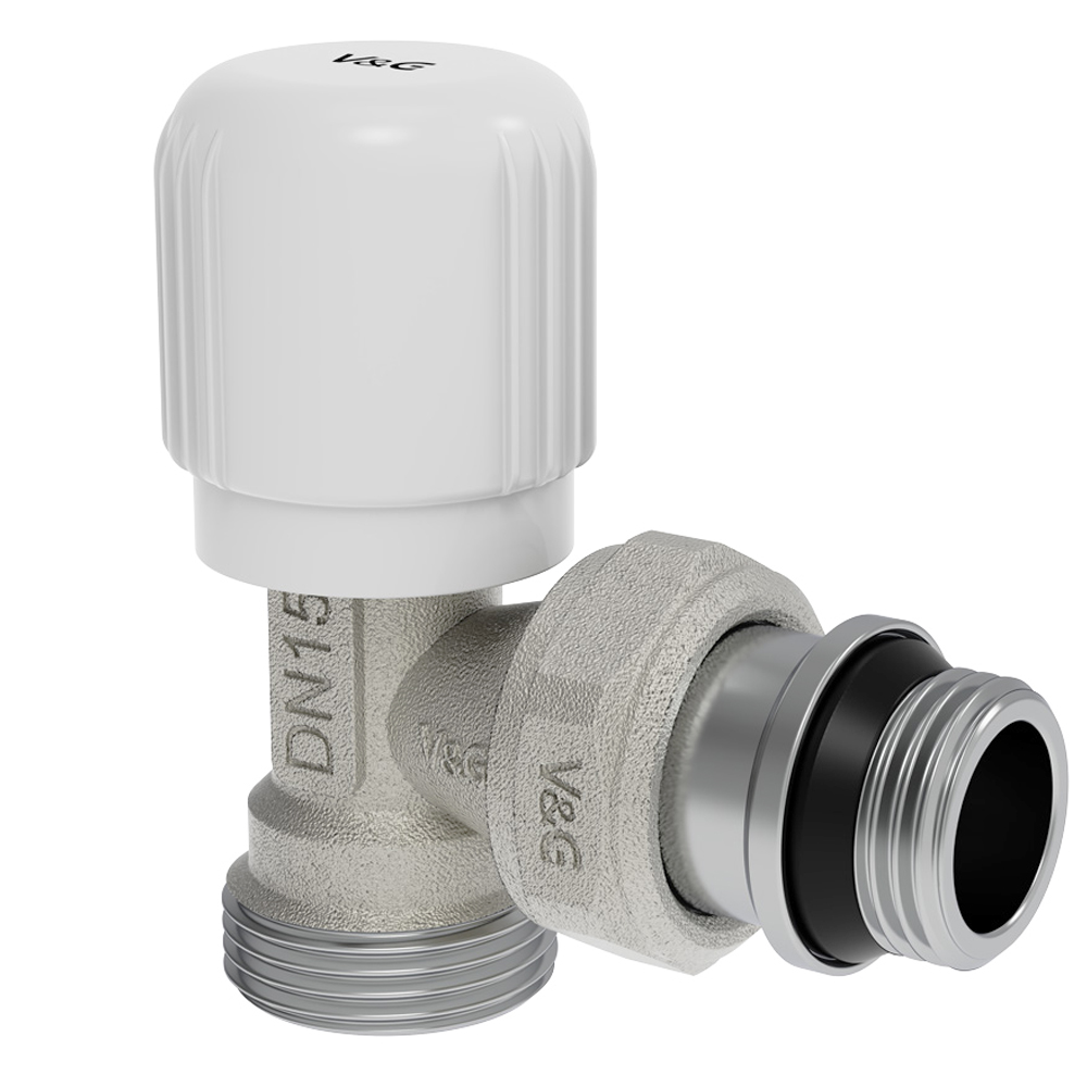 Радиаторный вентиль ручной регулировки с адаптер подключением, угловой V&G VALOGIN 3/4"Нх3/4" "евроконус"