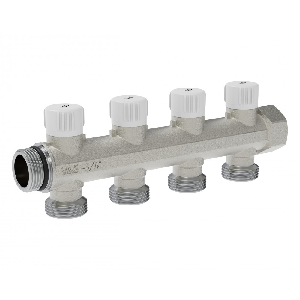 Коллектор настроечный с ручной регулировкой, 3/4" - 4 выхода х 3/4" «евроконус»