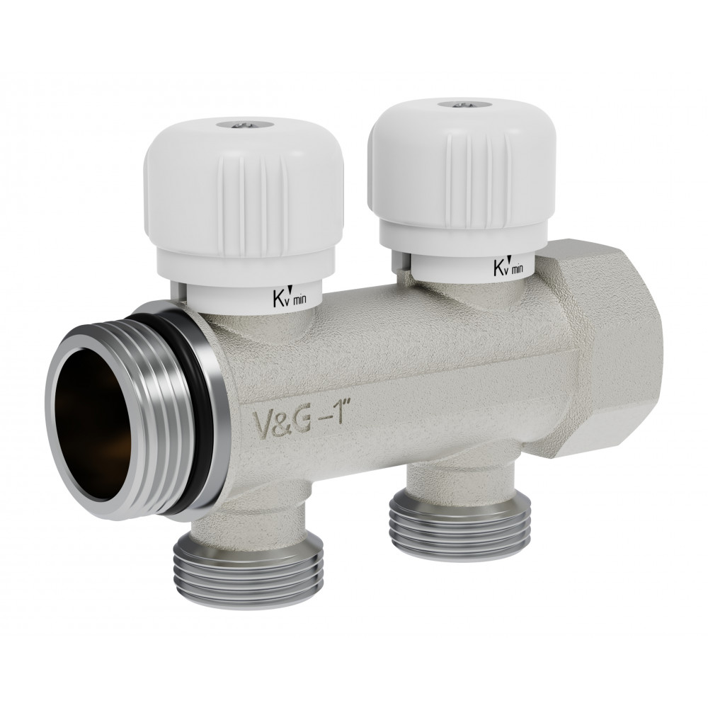 Коллектор распределительный с вентильной регулировкой, 1" - 2 выхода х 3/4" «евроконус»