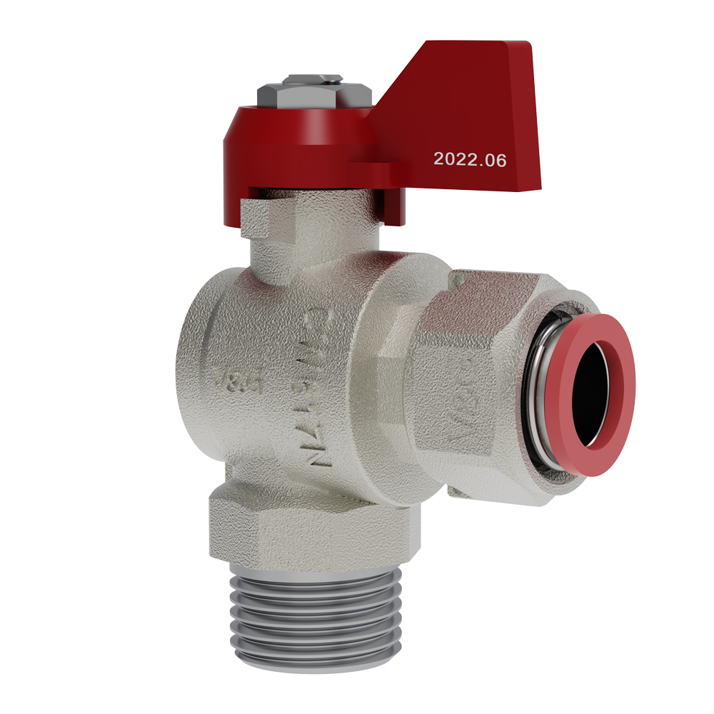 Кран шаровой угловой с накидной гайкой ВхН, рукоятка-"флажок" серия Оптима V&G VALOGIN 1/2"