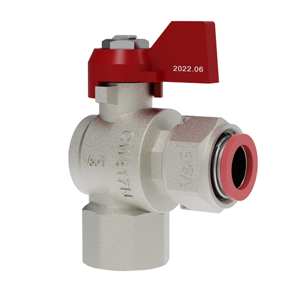 Кран шаровой угловой с накидной гайкой ВхВ, рукоятка-"флажок" серия Оптима V&G VALOGIN 3/4"