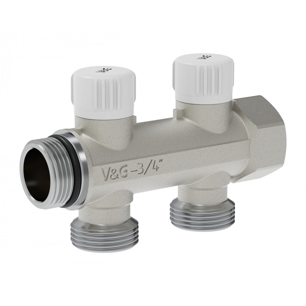 Коллектор настроечный с ручной регулировкой, 3/4" - 2 выхода х 3/4" «евроконус»