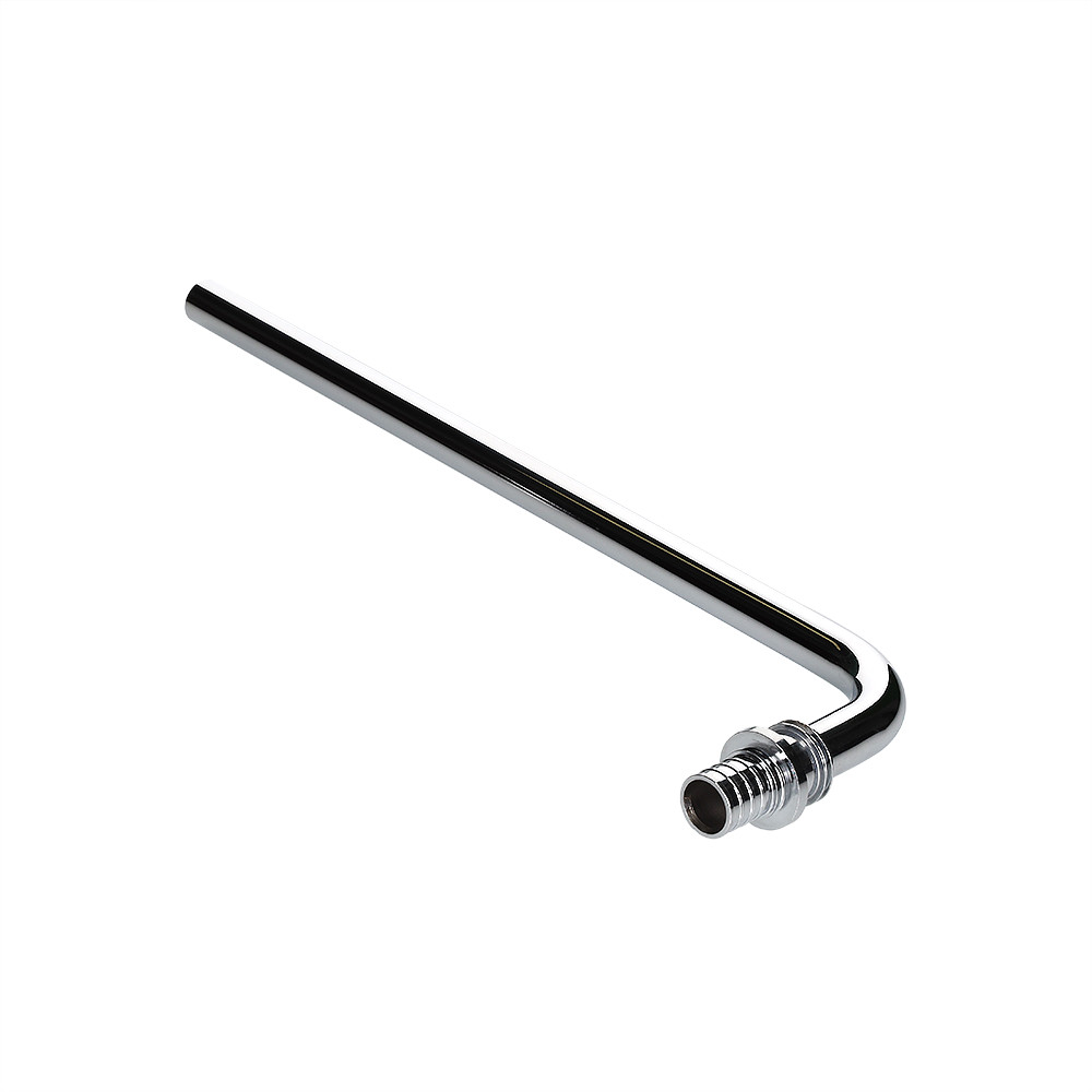 Фитинг аксиальный универсальный – угольник радиаторный с хромированной латунной трубкой с плавным поворотом, короткий 16(2,2)х15 L